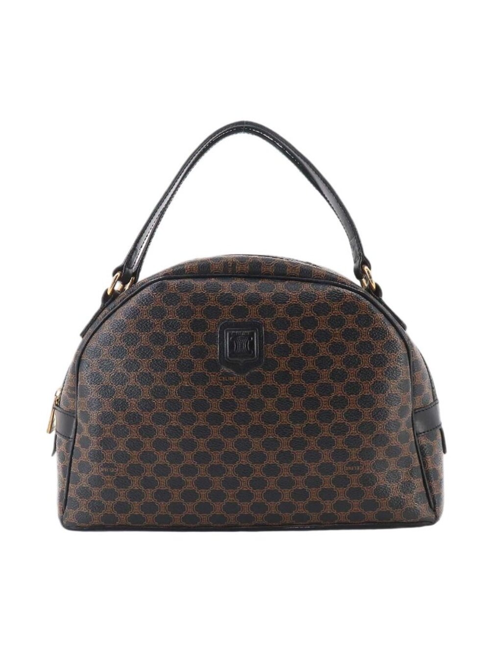 Celine Macadam Handbag Leather Black Brown Gold Vintage